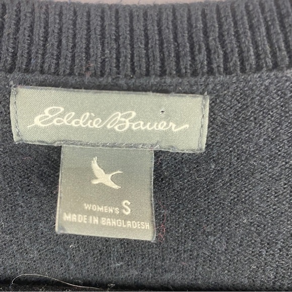 Eddie Bauer Black V Neck Long Sleeve Cotton Sweater Small - Picture 4 of 10